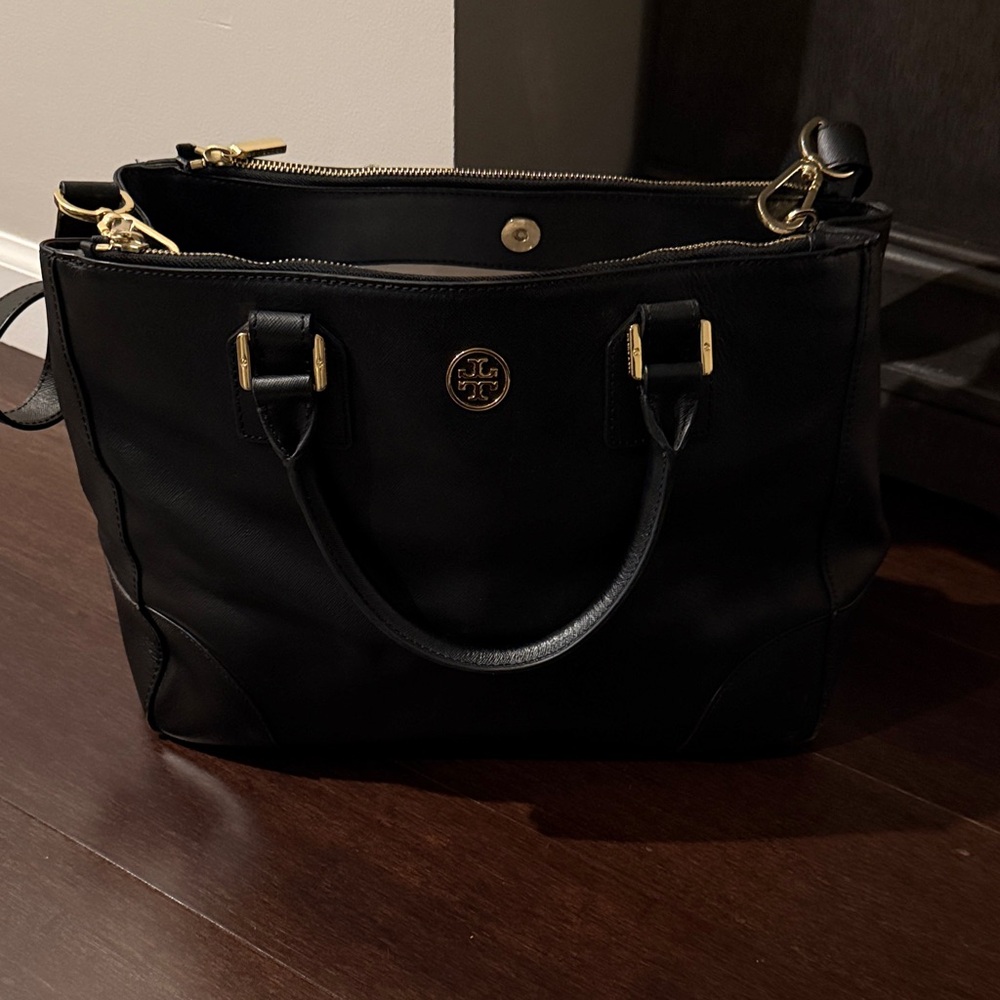 Tory Burch Elegant Black Tote with Gold Details